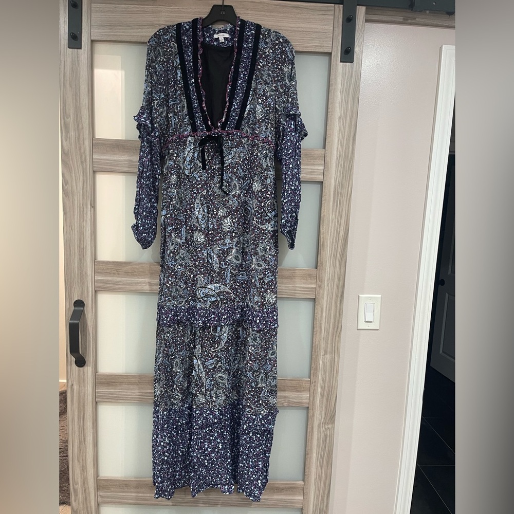 Blue and White Long Sleeve Wrap Sundress